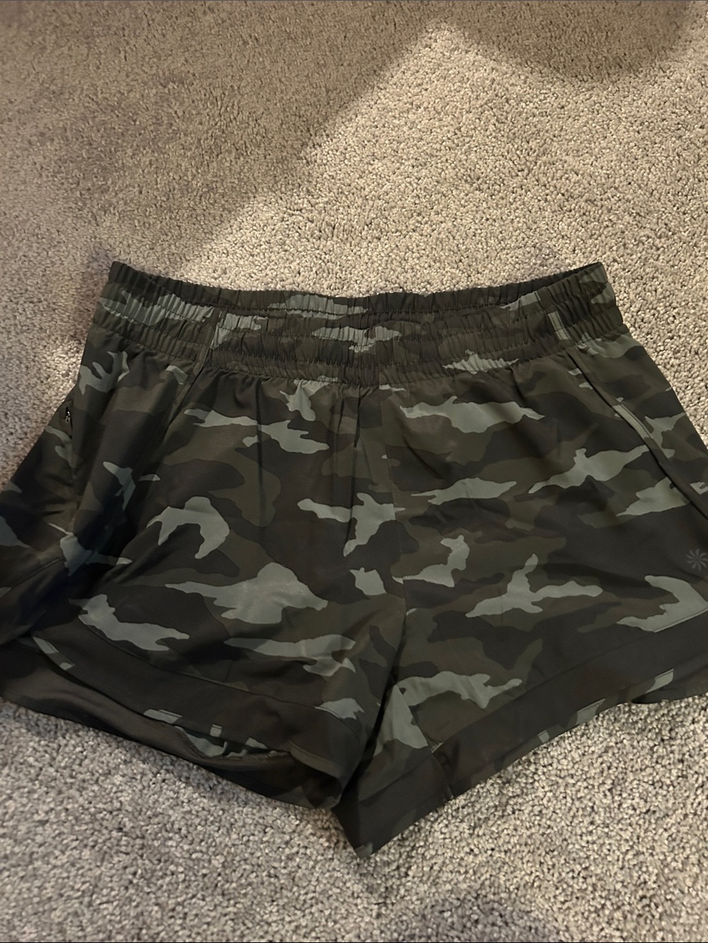 Athleta Women's Camo Athletic Shorts in Olive & Black